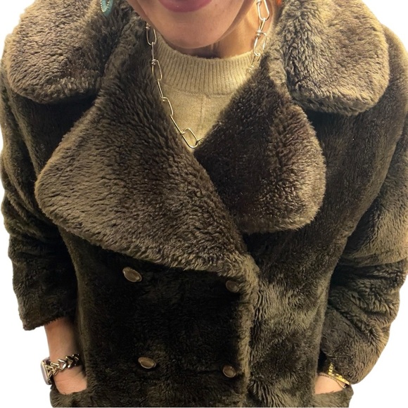 Vintage 60's Avon Chocolate Teddy Retro Mod Faux Fur Double Breasted Cozy Coat - Picture 16 of 17